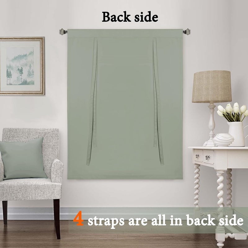 Mightree Blackout Tie Up Curtains for Windows, Three-Layer Woven Roman Curtains, Thermal Insulated Balloon Curtain, Shade Rod Valance for Kitchen, Living Room, Bedroom, Green, 42" Wx63 L - Image 2